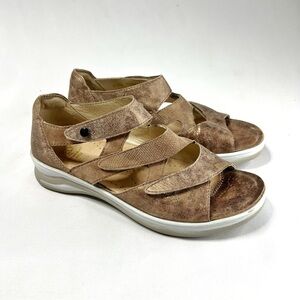 Fidelio Hilly Genuine Leather Comfort Velcro Rose Gold Sandals Size 39